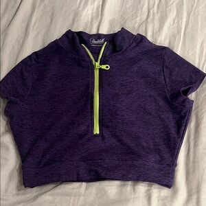 Bombshell Sportswear Purple Short Sleeve Zip Up Top with Neon Green Zipper